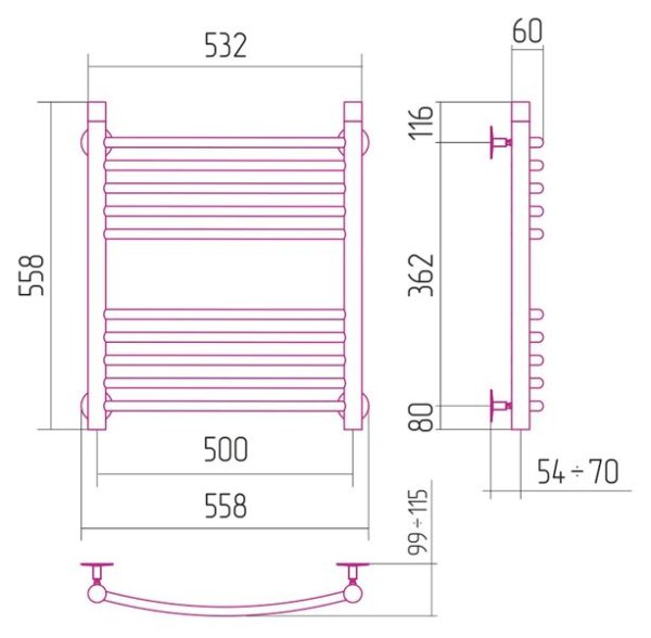 Полотенцесушитель водяной Сунержа Bohemia ARC 60x50
