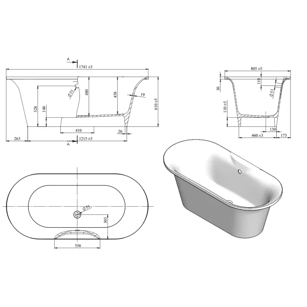 Ванна из литьевого мрамора Astra-Form Монако 01010030 174x80 см, отдельностоящая, белый