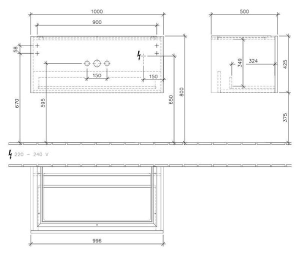 Тумба с раковиной Villeroy & Boch Legato B222L0E8 100 белое дерево, 1 ящик