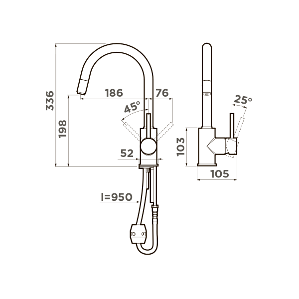 Смеситель для кухни Omoikiri Shinagawa-S-BN 4994336, нержавеющая сталь