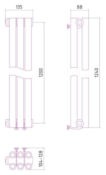 Дизайн-радиатор Сунержа Эстет 1200х135 хром (3 секции) водяной