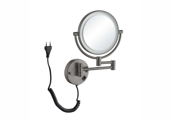 Зеркало косметическое настенное с подсветкой 5х Aquatek AQ4915BGM, оружейная сталь