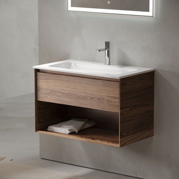 Тумба подвесная SANCOS Marmi 1.0 790х445х520 c одним ящиком оснащенным доводчиками скрытого монтажа и открытой нишей, дуб чарльстон, MR1.080ECH