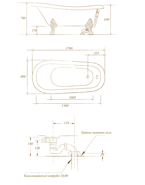 Ванна акриловая Migliori Bella ML.BLL-40.402.BR 170х80 бронза, на лапах "MIGLIORE"