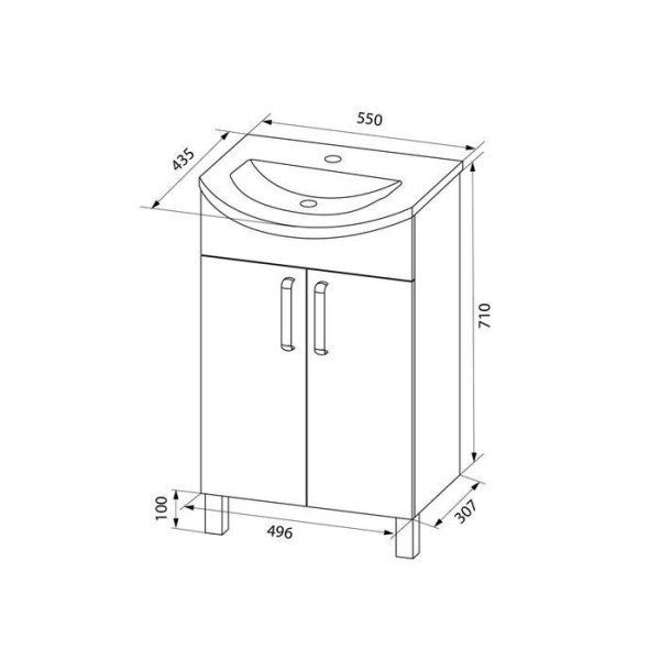 Тумба с раковиной IDDIS Optima Home OPUBH5PU5WDSFiOR95WCK 55 белый
