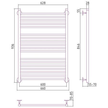Полотенцесушитель водяной Стилье Универсал-53 100х60 хром