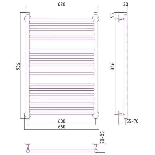 Полотенцесушитель водяной Стилье Универсал-53 100х60 хром