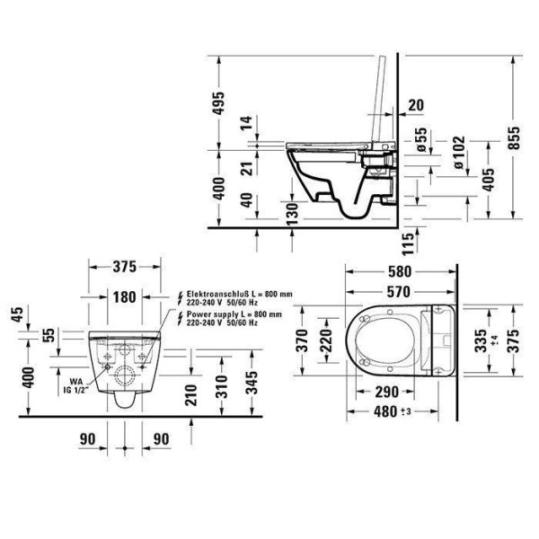 Унитаз подвесной Duravit D-Neo 654000012004300 микролифт