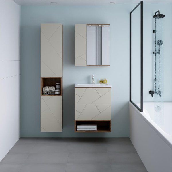 Комплект мебели для ванной Бриклаер КРИСТАЛЛ 60ZSL, латте/дуб крафт табачный