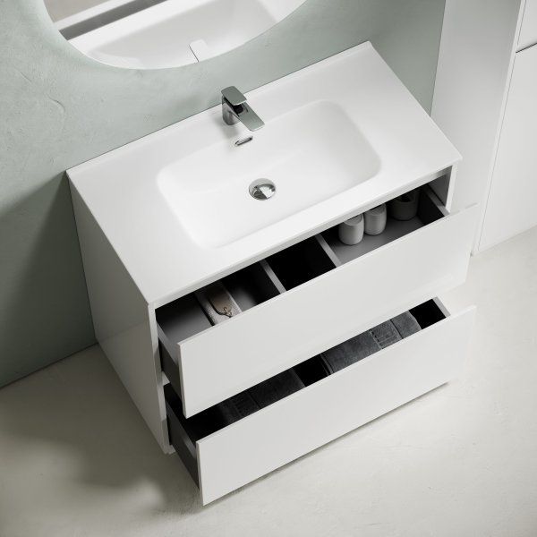 Тумба под раковину SANCOS Libra Floor напольная, 890х450х840, c двумя ящиками оснащенными доводчиками, белый глянец ,  LB90FW