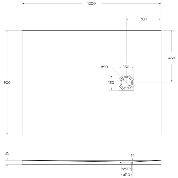Душевой поддон BelBagno Uno TRAY-MR-UNO-AH-120/90-35-W-NO 120x90 см, из литьевого мрамора, прямоугольный, белый
