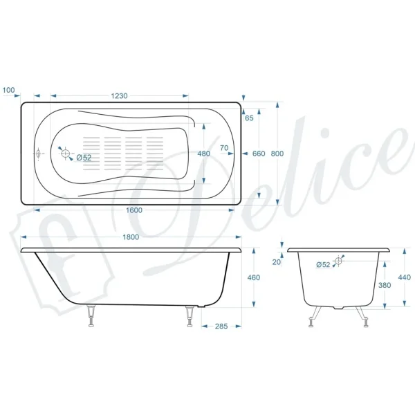 Ванна чугунная Delice Haiti Luxe DLR230639-AS 180x80 см, с антискользящим покрытием, белый