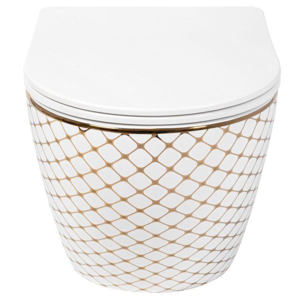 Подвесной унитаз REA CARLOS FLAT DIAMOND GOLD белый REA-C5100