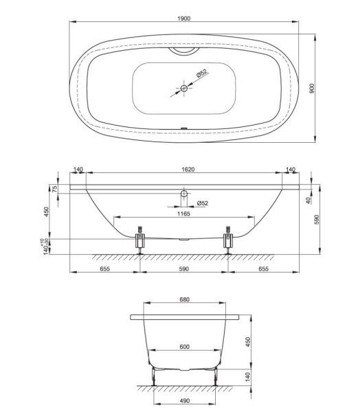Ванна стальная Bette Steel Oval 6774-000+PLUS 190x90