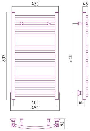 Полотенцесушитель водяной Сунержа Аркус 020-0251-8040 800x400 шампань