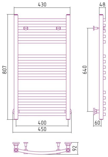 Полотенцесушитель водяной Сунержа Аркус 020-0251-8040 800x400 шампань