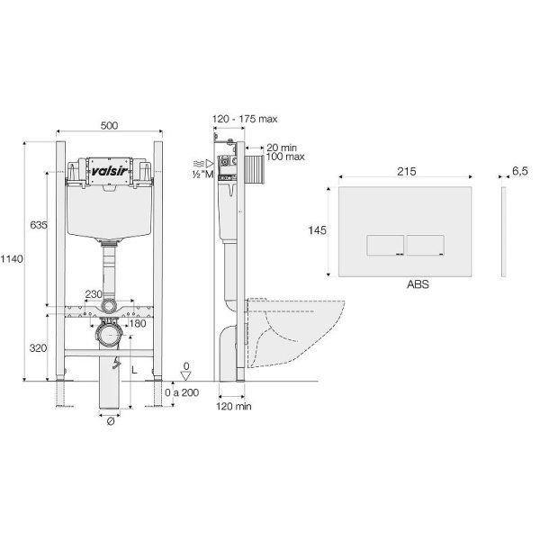 Система инсталляции с кнопкой смыва Valsir KIT P3 CR VS0853202 хром
