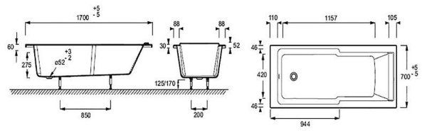 Акриловая ванна Jacob Delafon Struktura 170x70 см