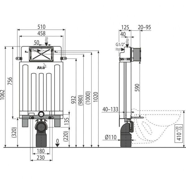 Система инсталляции для унитазов AlcaPlast Alcamodul AM100/1000E для замуровывания в стену