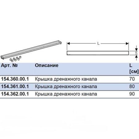 Крышка дренажного канала Geberit 154.362.00.1 90 см под плитку