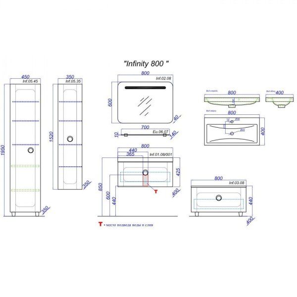 Тумба с раковиной Aqwella 5 stars Infinity Inf.01.08/001 80 белая