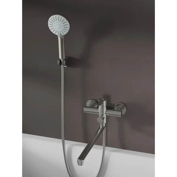 Смеситель для ванны Agger Easy A3121122 универсальный, с душевым гарнитуром, сатин