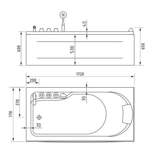 Акриловая ванна Gemy G9006-1.7 B L с гидромассажем
