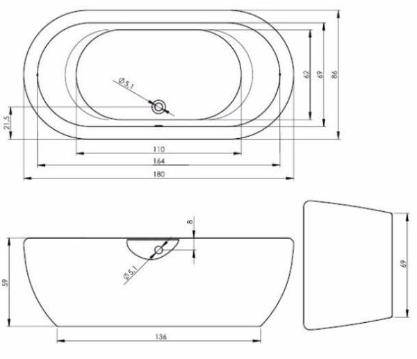 Ванна акриловая Riho Dua FS BD01XXX00000000 180x86 цветная панель