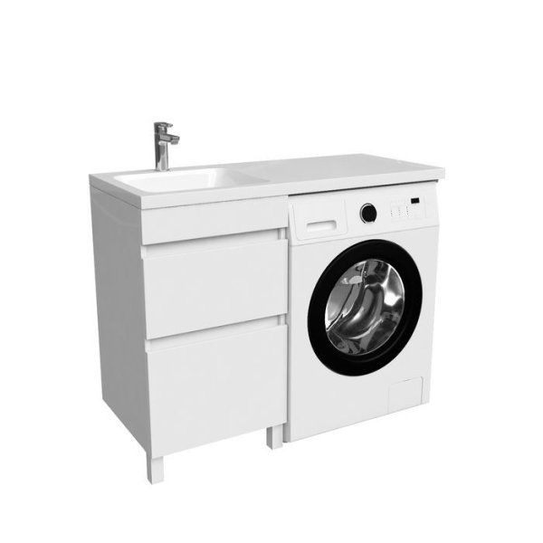 Тумба с умывальником напольная для стиральной машины с ящиками, 110 см, левая, белая, IDDIS Optima Home (OPCGH1MK1LPOBiDT95VCK)