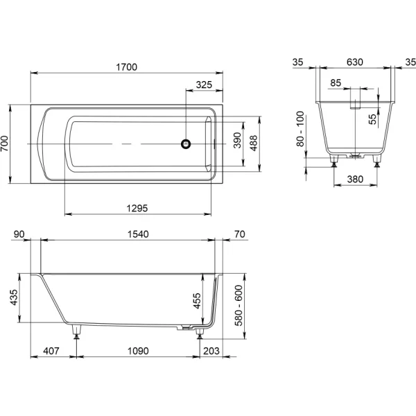 Ванна из литьевого мрамора Whitecross Coin Solid Surface 0224.170070.200 170x70 см, белый матовый