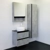 Тумба-умывальник COMFORTY "Эдинбург-60-2" бетон светлый с черной столешницей с отверстием под смеситель, с раковиной COMFORTY 9111