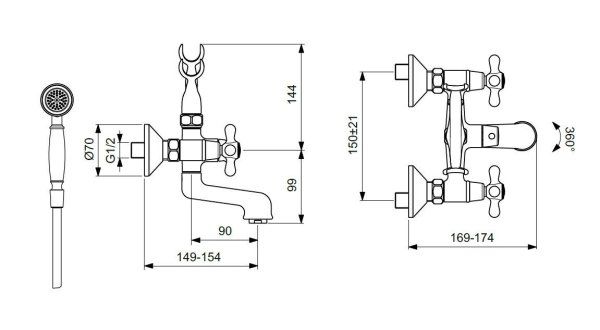 Vidima BA354AA RETRO Смеситель для ванны/душа, с керамическим переключателем, длина излива 90 мм