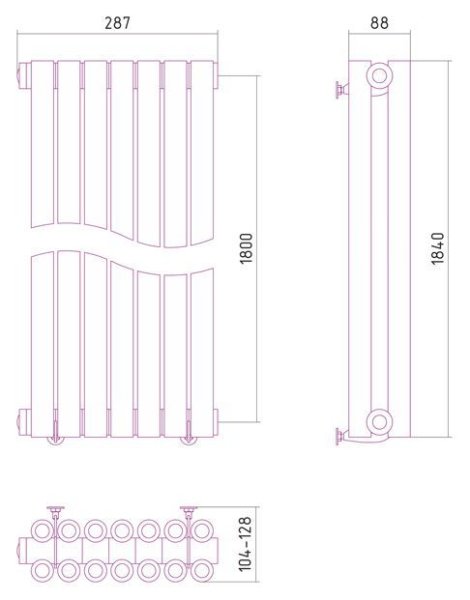 Дизайн-радиатор Сунержа Эстет 1800х287 хром (7 секции) водяной