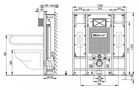 Система инсталляции для унитазов AlcaPlast Sadromodul A101/1300H
