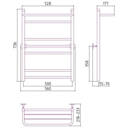 Полотенцесушитель водяной Стилье Универсал-57 80х50 с полкой, хром