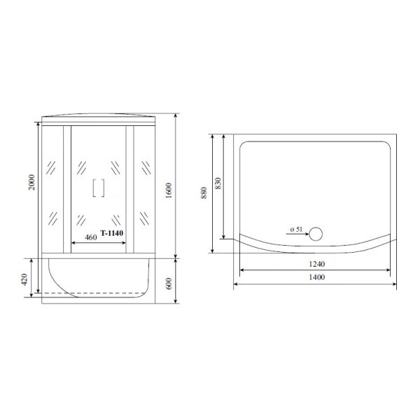 Душевая кабина Timo Standart 140*88*220  (T-1140)