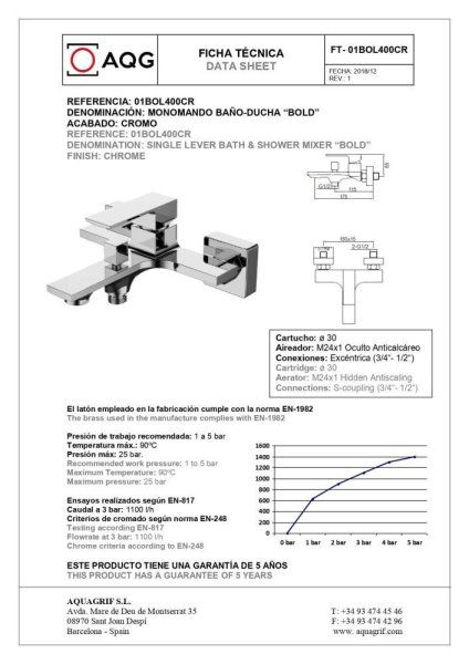 Смеситель AQG Bold 01BOL400BL для ванны, белый матовый