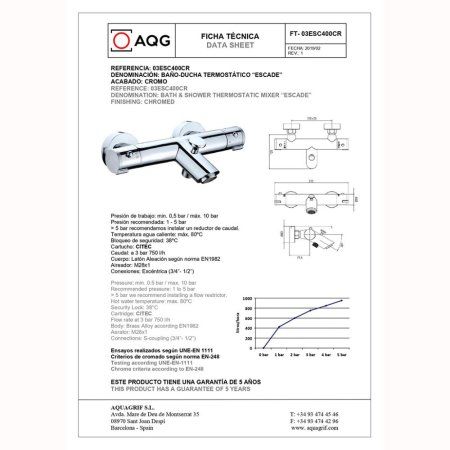 Смеситель AQG Escada 03ESC400CR для ванны, с термостатом, хром