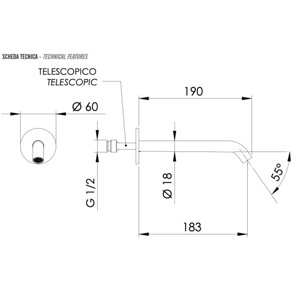 Излив для ванны 183 мм Remer X Style 91XL