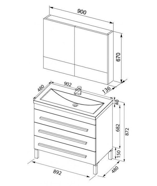 Тумба под раковину Aquanet Верона 00178473 90 черная