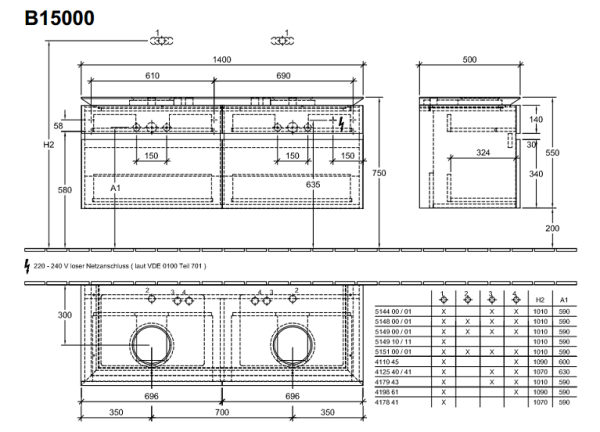 Тумба с раковиной Villeroy & Boch Legato B15000E1 140 4 ящика, дуб