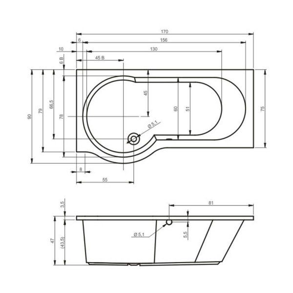 Ванна акриловая Riho Dorado BA8000500000000 170x75 R