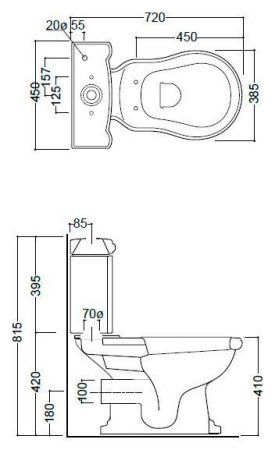 Унитаз-компакт Kerasan Retro 101301 горизонтальный выпуск, фурнитура золото