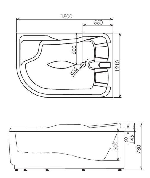 Акриловая ванна Gemy G9083 B R с гидромассажем