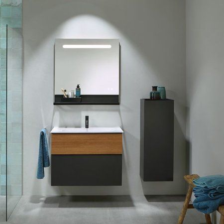 Тумба с раковиной Burgbad Fiumo SFXN082F3958FOT52G0200C0001*1 80 графит матовый/тик корица