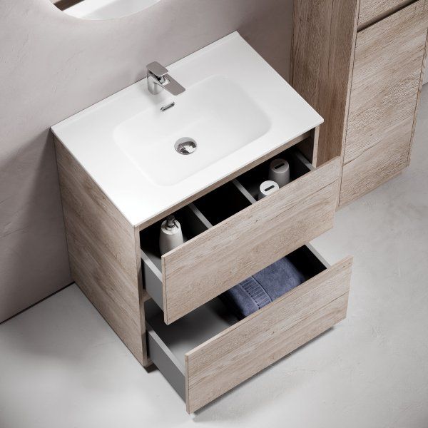 Тумба под раковину SANCOS Libra Floor напольная, 690х450х840, c двумя ящиками оснащенными доводчиками, дуб галифакс натуральный,  LB70FEG