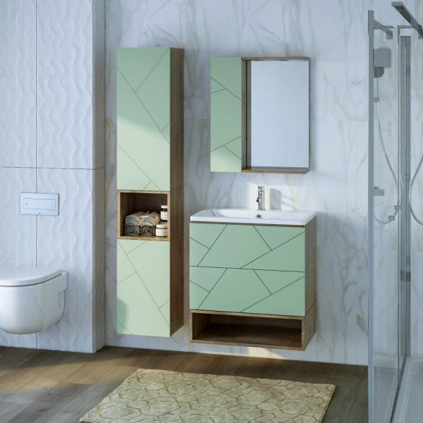 Тумба с раковиной и нишей Бриклаер КРИСТАЛЛ 70F, фисташковый/дуб гранж песочный