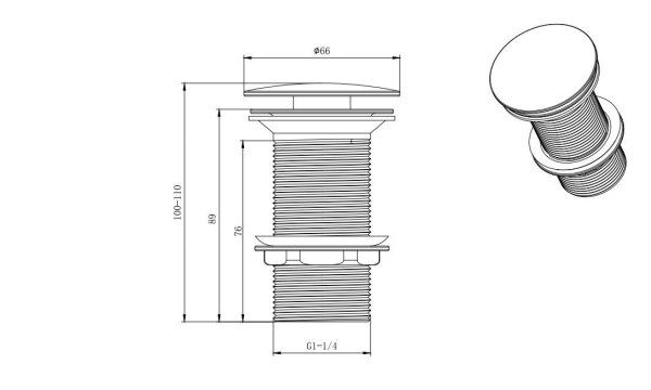 Донный клапан для раковины Push-open без перелив Aquatek AQ6000BGM, Оружейная сталь