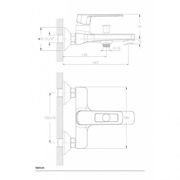 Смеситель Ceramica Nova Linear 70019CH для ванны, хром