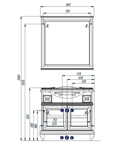 Зеркало Aquaton Беатриче 1A191802BEM60 85 слоновая кость, патина